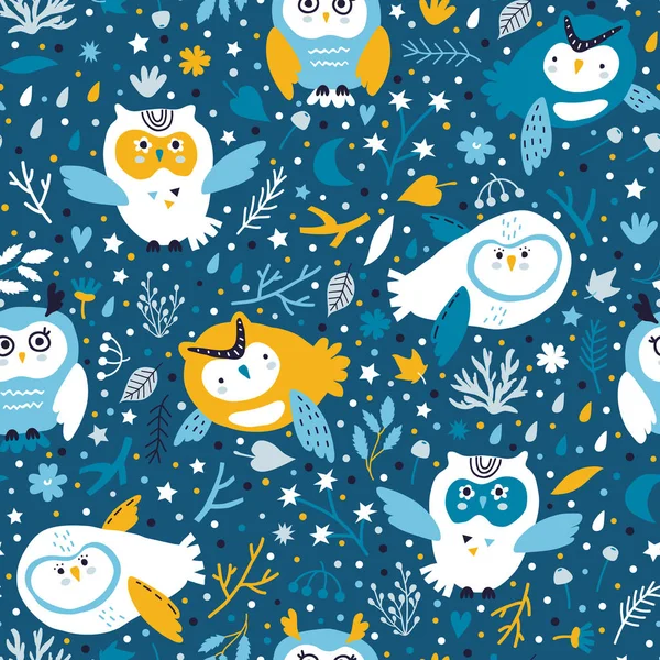 vektör sorunsuz arka plan deseni ile bebek duş, kumaş, Tekstil için güzel İskandinav baykuşlar