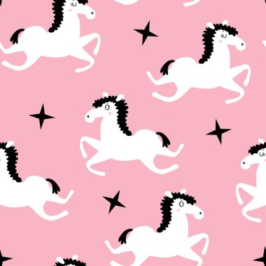 vektör sorunsuz arka plan deseni ile bebek duş, kumaş, Tekstil için güzel İskandinav atlar