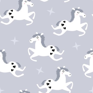 vektör sorunsuz arka plan deseni ile bebek duş, kumaş, Tekstil için güzel İskandinav atlar