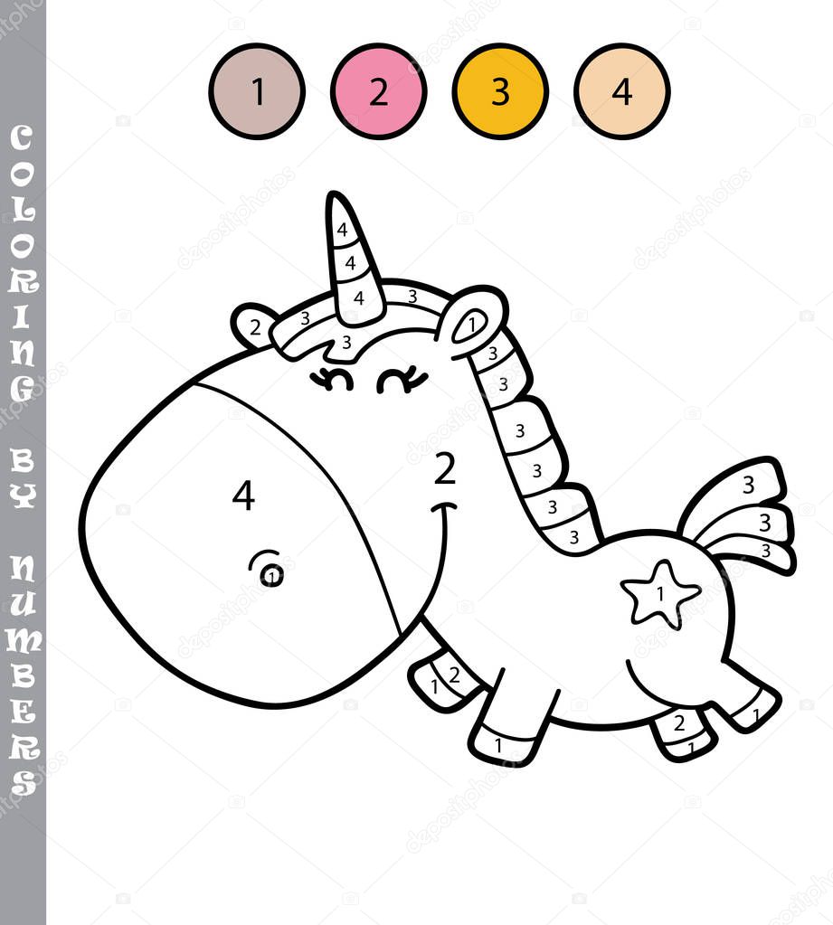 Vector illustration coloring by numbers educational game with cartoon character for kids