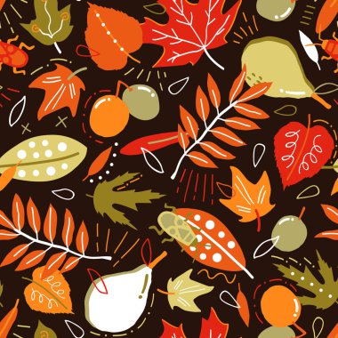 Sonbahar bahçe vektör çizim arka plan düşen yaprakların farklı renkler ile