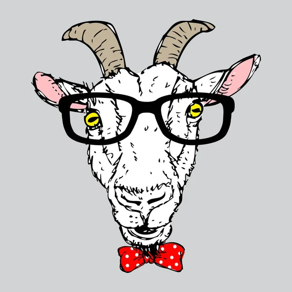 Illustrazione Vettoriale Hipster Goat Ritratto Stampa Shirt Adesivi — Vettoriale Stock