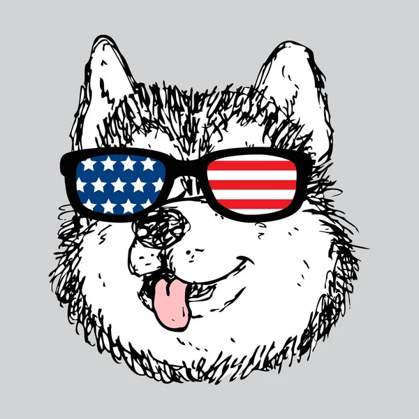 Vectorillustratie Van Hipster Husky Hond Portret Voor Shirt Afdrukken Stickers — Stockvector
