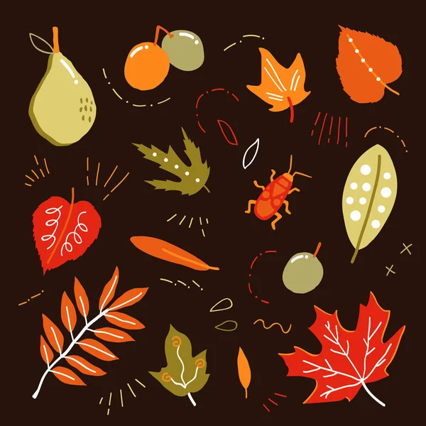 Elle çizilmiş vektör topluluğu içinde sonbahar yaprakları