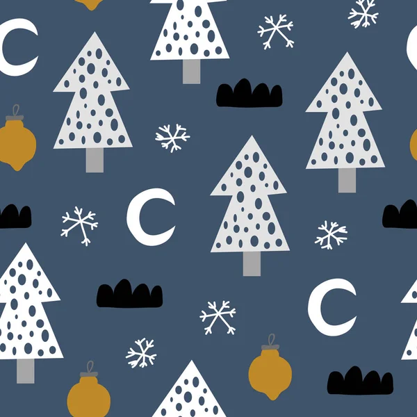 Vector Seamless Background Patterns Scandinavian Style Christmas Funny Characters Elements — Stock Vector