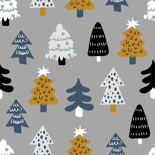 Vector Seamless Background Patterns Scandinavian Style Christmas Funny Characters Elements — Stock Vector