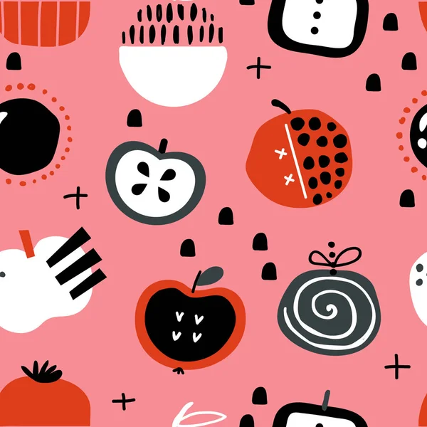 Patrones Fondo Sin Costuras Vectoriales Estilo Escandinavo Manzanas Lindas Dibujos — Archivo Imágenes Vectoriales