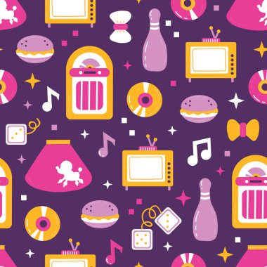 Vector seamless pattern with dancer profession with object sock hop from 1950 year clipart