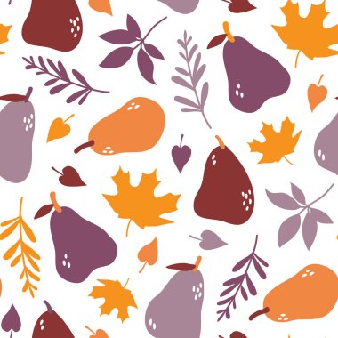 sorunsuz arka plan desenleri İskandinav tarzı vektör, tatlı armut ve öğeleri kumaş tasarımı, ambalaj kağıdı, Notebook kapakları için çizgi film