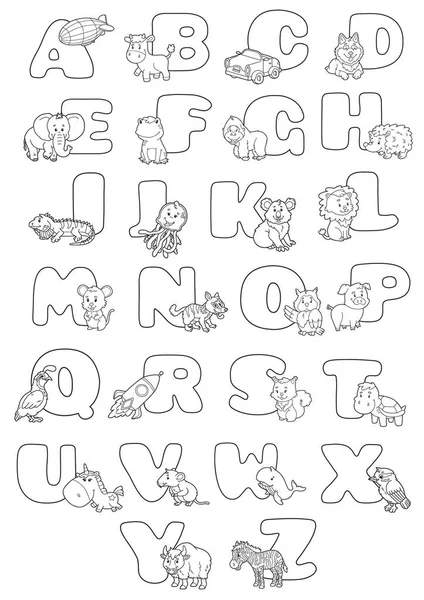 Cartaz Alfabeto Dos Desenhos Animados Ilustração Vetorial Alfabeto Educacional Para — Vetor de Stock