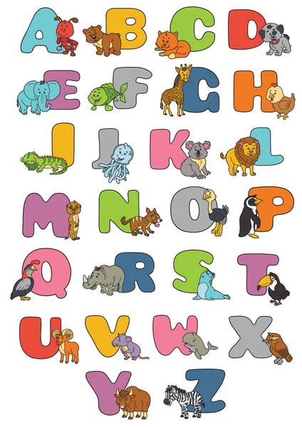 Cartoon Alphabet Poster Vector Illustration Educational Alphabet Cartoon Character Kids — 图库矢量图片