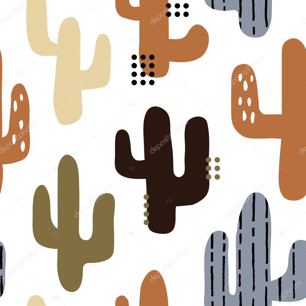 vector seamless background patterns in Scandinavian style,cartoon cute cacti for fabric design, wrapping paper, notebooks covers