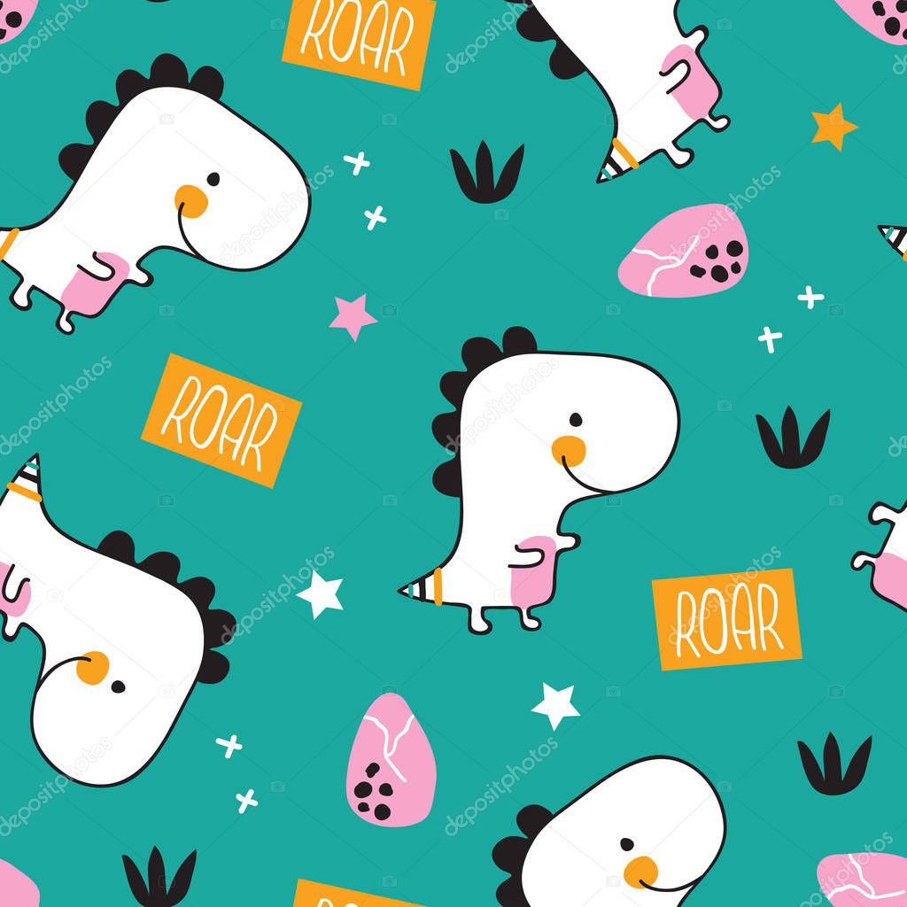vector seamless background patterns in Scandinavian style,cartoon cute dinosaur characters  and elements for fabric design, wrapping paper, notebooks covers