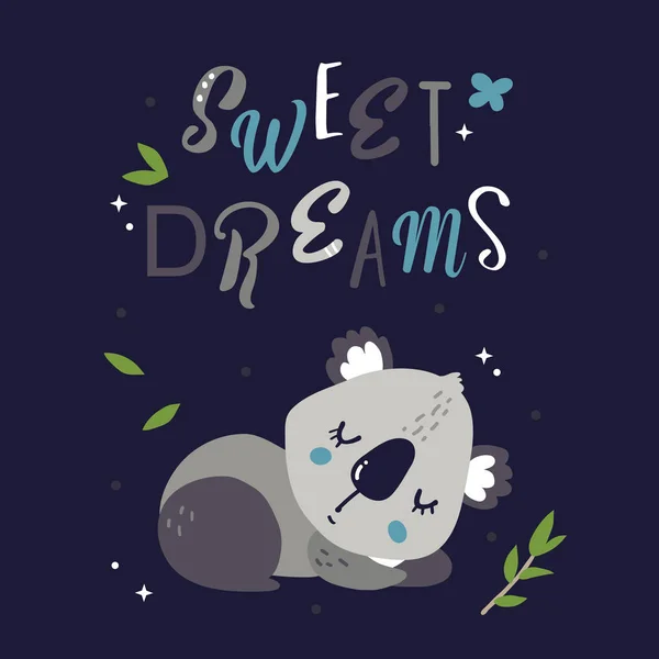 Ilustración Vectorial Hermosa Impresión Koala Salvaje Estilo Escandinavo Con Letras — Vector de stock