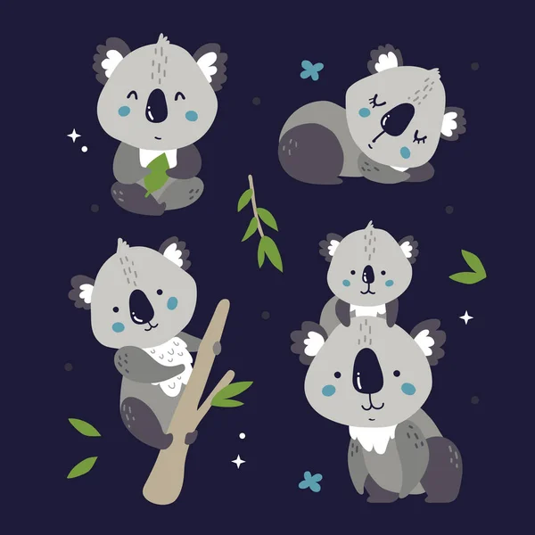 Vektor Illustration Set Von Schönen Dekorativen Koalas Und Anderen Handgezeichneten — Stockvektor