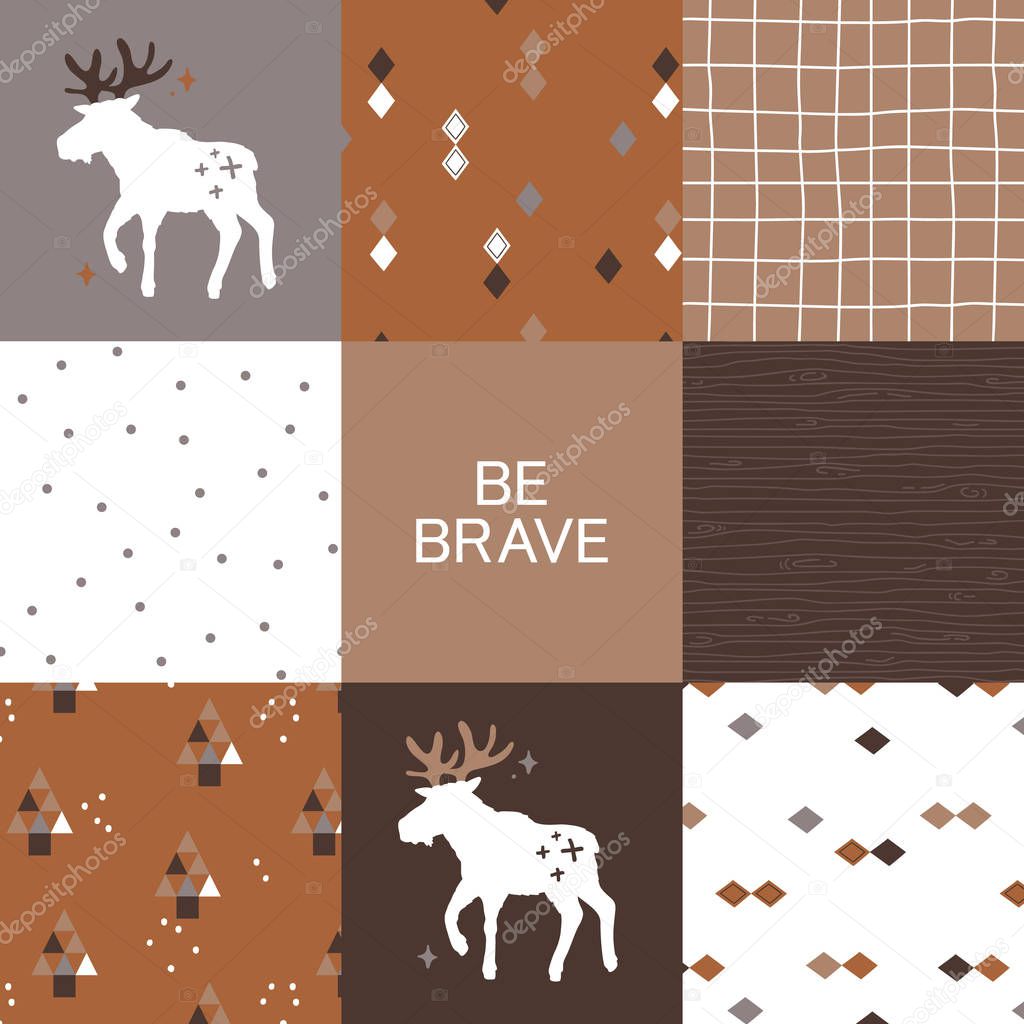 vector seamless background patterns in Scandinavian style for fabric design, wrapping paper