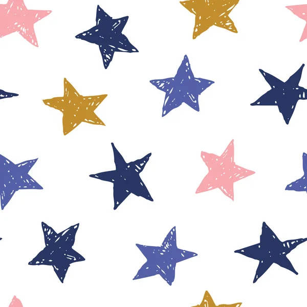 Vector Seamless Background Pattern Funny Starry Sky Fabric Textile — Stock Vector