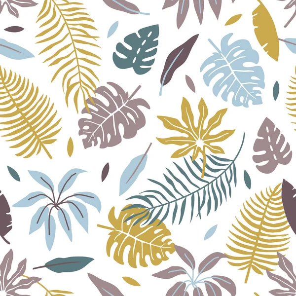 vektör sorunsuz arka plan deseni ile komik basit tropikal yaprak ve çiçek için kumaş, tekstil