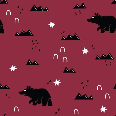 vektör sorunsuz arka plan deseni komik bebek ayılar ve kumaş için soyut elemanları tasarımı, ambalaj kağıdı, Notebook covers.textile