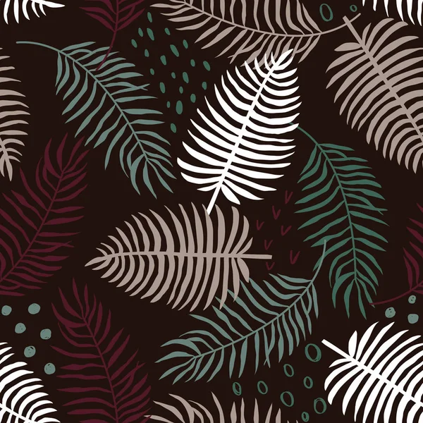 Векторный Морской Бесшовный Фон Ручным Рисунком Красивых Пальмовых Листьев Растений — стоковый вектор