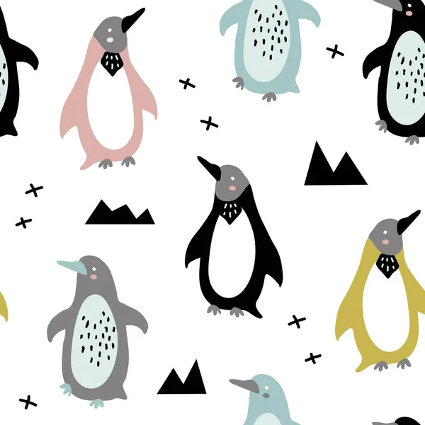 Vector Naadloze Achtergrondpatroon Met Grappige Baby Pinguins Voor Stof Textiel Stockillustratie
