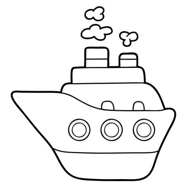Sevimli çizgi retro gemi vektör eğitim çizim sayfa boyama, çocuklar için