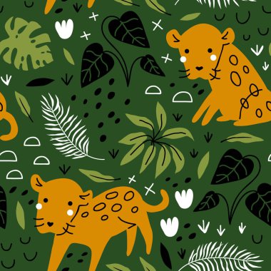 vektör sorunsuz arka plan deseni ile komik bebek leopard için kumaş, tekstil