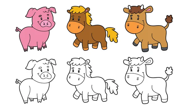 Vektorové Ilustrace Barevné Stránky Kreslené Postavičky Pro Děti Vzdělávání Zbarvení — Stockový vektor