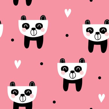 vektör sorunsuz arka plan deseni ile şirin bebek pandalar için kumaş, tekstil, duvar kağıdı, ambalaj kağıdı, defter kapakları, arka plan