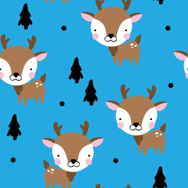 向量鹿背景样式与滑稽鹿和树为织品 纺织品 — 图库矢量图片