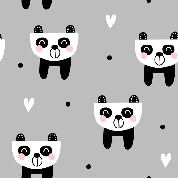 Vector Seamless Background Pattern Cute Baby Pandas Fabric Textile Wallpaper — Stock Vector