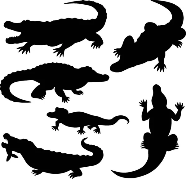 Crocodile Silhouettes Reptile Animal Vector — Stock Vector