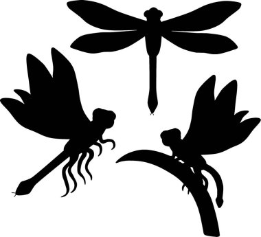 Yusufçuk Siluetleri Siyah Karikatür Vektör Çizimler