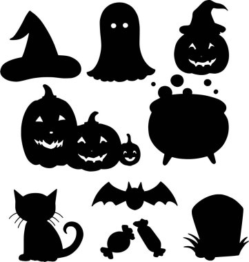 Sevimli Cadılar Bayramı siyah siluetleri vektör çizimler