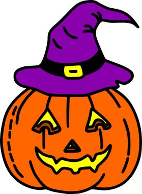 Cadılar Bayramı Jack-o-fener cadı şapka renk vektör Illustration
