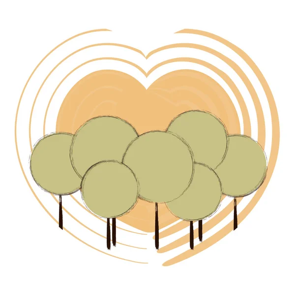 Runt Träden Bakgrunden Gula Hjärtan — Stock vektor