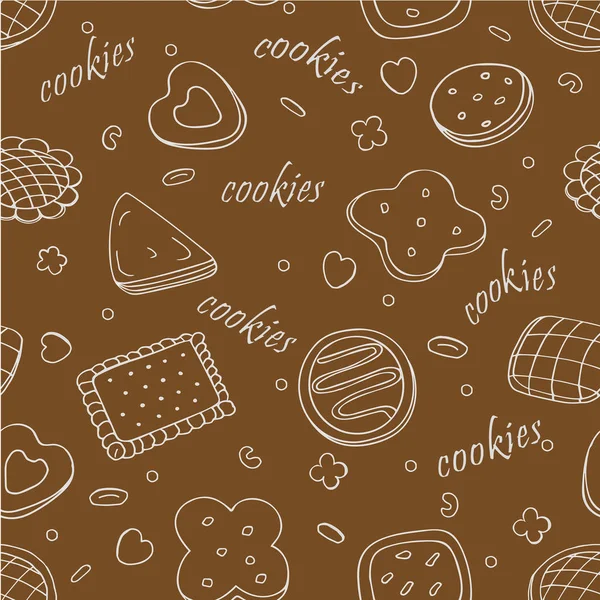 Pattern Cookies White Contour Brown Background — Stock Vector