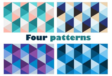 Dört desen bir dizi. Deniz suyu, mor, mavi, pembe.