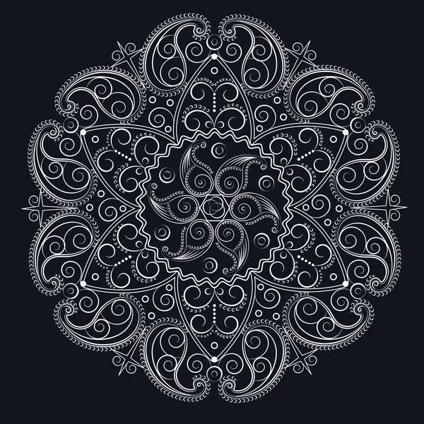 Mandala Openwork White Napkin Black Background — Stock Vector