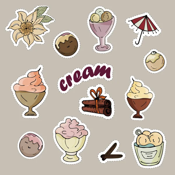 Conjunto Pegatinas Helado Cuencos Helado — Vector de stock