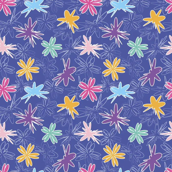 Patrón de flores. Flores brillantes sobre fondo lila — Archivo Imágenes Vectoriales