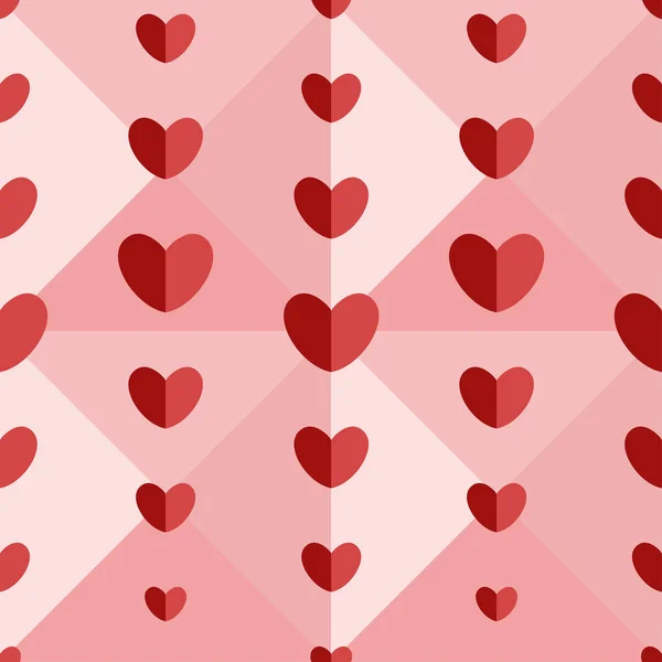 体積のピンクの背景に赤いハートのパターン — ストックベクタ