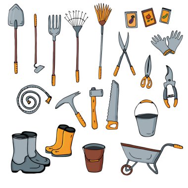 İzole Bahçe aletleri beyaz arka plan üzerinde ayarlayın. Vektör