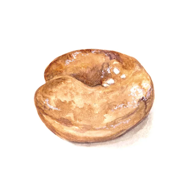 Zeichnung Eines Süßen Üppigen Goldgebratenen Donuts Auf Weißem Hintergrund — Stockfoto