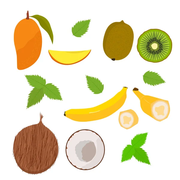 Früchte. mango.kokos.banan.kivi Garten. Vektor — Stockvektor