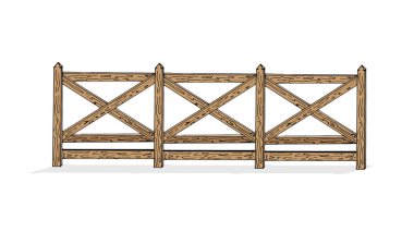 Beyaz arka planda ahşap çit. Vektör