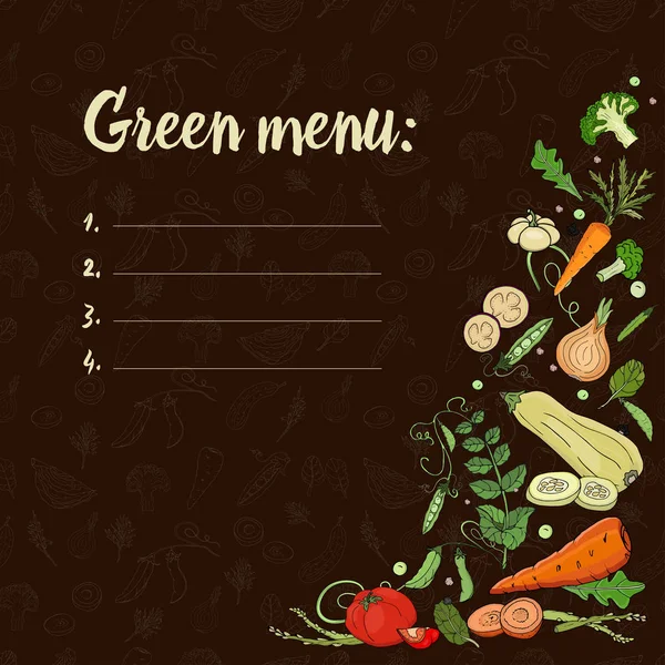 Conjunto Con Verduras Sobre Fondo Oscuro Eco Food Green Menú — Vector de stock