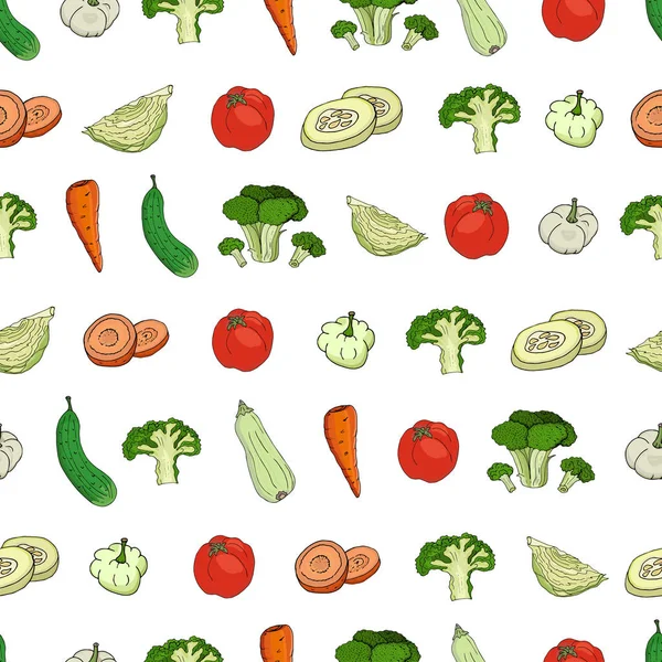Gemüse Nahtlose Muster Mit Tomaten Karotten Zucchini Und Brokkoli Auf — Stockvektor