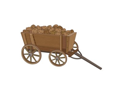 Beyaz bir arka plan üzerinde eski bir araba patates hasat. Vektör