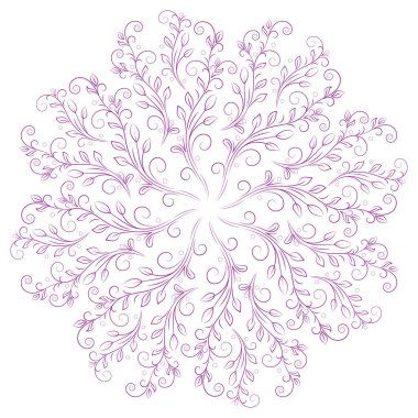 Dantel pembe peçete, yaprak mandala ve büyüme için bukleler. Vektör çizimi